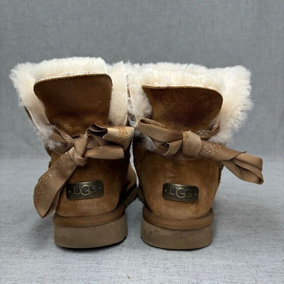 UGG Boots Customizable Bailey Bow Short Chestnut Tan Sheepskin Women's Size 8 - Picture 5 of 11
